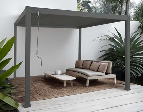 Alu Pergola HWC-N94, Lamellen-Pavillon Terrassenüberdachung, stabiles 10cm-Metall-Gestell 3x3m - anthrazit