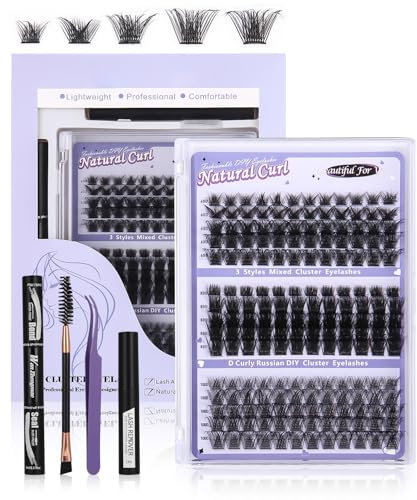 Hixava 180PCS Pestañas Pelo Kit de Extensión de Pestañas,Pestañas Cluster en Racimo Individuales Pestañas Postizas Cluster Lashes Kit con Pinzas Remoción y Sellado (60D,80D,100D Lash Extension Kit)