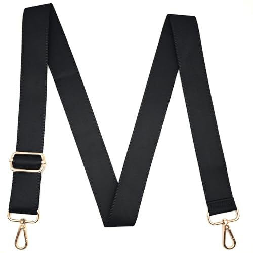 CXTAI 1.5 Wide 55 L Universal Replacement Crossbody Bag Strap Shoulder Straps for Handbags Purse Camera Duffle Canvas Laptop Bags - Black Belt,Gold Clips