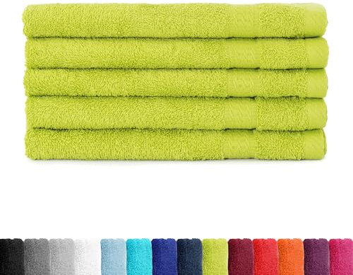 BaSaTex Asciugamano in spugna per ospiti, 30 x 50 cm, in confezione da 5 pezzi, 100% cotone, prodotto in verde, colore: mela verde