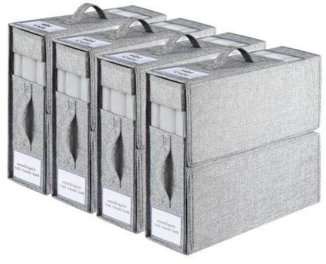 LN COZY CORNER Bed Sheet Organizer Foldable Linen Storage Box with Zipper Handles & Clear Window for King/Queen Sheets Duvet Covers Blankets & Towels Space-Saving Design Grey (4)