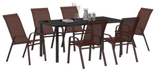 vidaXL Conjunto de Comedor de Jardín 7 pcs Marrón y Negro, Juego de Comedor Moderno para jardín y terraza, Materiales Resistentes a la UV, Muebles duraderos para Disfrutar al Aire Libre