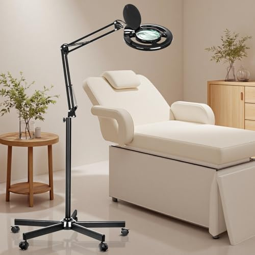KALVISH Kosmetiklampe mit 10-Facher Vergrößerung, 2500 Lumen Stufenlos Dimmbar Lupe mit Licht und Ständer 5-Rollen-Fuß, Dimmbare Kosmetik light für Wimperntechnik/Tattoo/Extensions/Schönheit