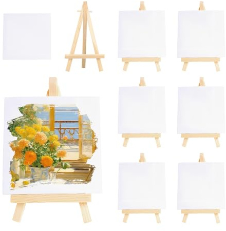 Lot de 8 mini tableaux de peinture sur toile et chevalet blancs de 10 x 10 cm pour travaux manuels, peinture, dessin, artistes