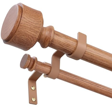 Wolistsa Wood Double Curtain Rod 36-124 Inch, Boho Decorative Dual Rods