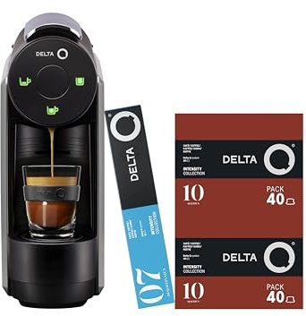Delta Q Machine à Capsules MiniQool Gris, Inclus 90 Capsules | 19 Bars de Pression, Réservoir 0.6L. Inclus 2 x 40 Caps Qalidus et 10 Caps Décaféinées, Design ultra-compact