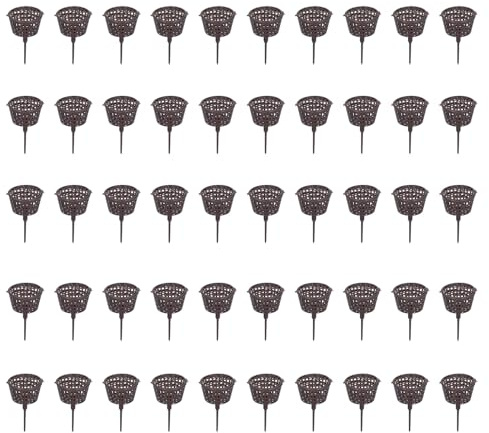 Lot de 50 filets d'engrais avec couvercle, gobelets de nutrition en plastique, panier d'engrais pour bonsaï pour l'entretien des plantes dans le jardin ou le bureau (moyen, marron café)