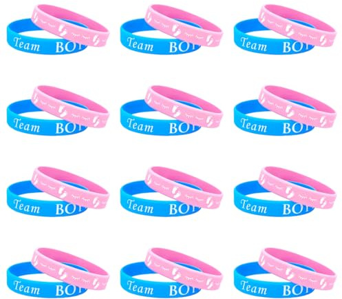 CATZUM Set da 24 Braccialetti per Bambina o Bambino, Decorazioni per Gender Reveal Party, Baby Shower, Battesimo, Festa per Neonati