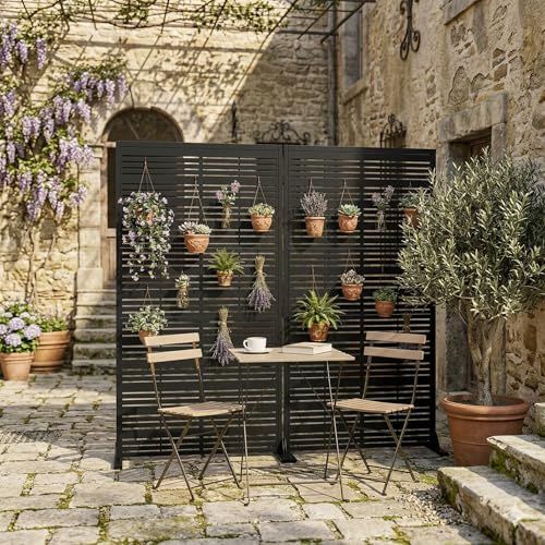 Metallprivatsschirm 183x120 cm, erhöhter Sichtschutzzaun, freistehender Balkonsichtschutz ohne Bohren, wetterfest für Innen Außen Terrasse Garten Veranda (2 Stück Schwarz)