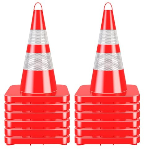 28 inch Traffic Cones 12 Pack Orange Traffic Safety Cones Construction Road Parking Cone with Reflective Collar for Traffic Control, Driveway Road Parking