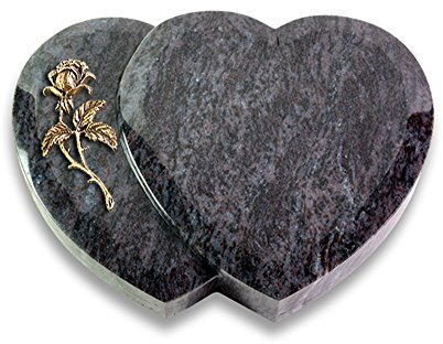 Grabplatte, Grabstein, Grabherz, Urnengrabstein Amoureux 40 x 30 x 7 cm Orion-Granit, poliert inkl. Gravur (Bronze-Ornament Rose 2)