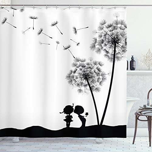 ABAKUHAUS Schwarz und weiß Duschvorhang, Junge und Mädchen, mit 12 Ringe Set Stielvoll Modern, 175x200 cm, Charcoal Grau Weiß