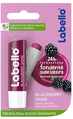 Labello Blackberry Shine Lippenpflegestift 5,50 ml, bunter und pflegender Lippenbalsam mit Brombeeraroma, 24h feuchtigkeitsspendender Lip Balm mit natürlichen Inhaltsstoffen