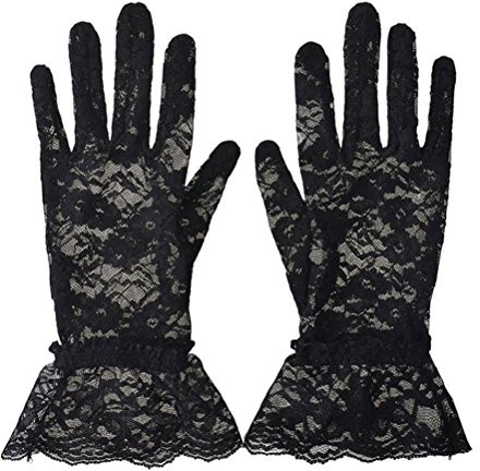 LIOOBO 1 para Damen Spitzenhandschuhe Blumenmuster Brauthandschuhe Sommer UV Schutz Kurze Handschuhe für Kleid Fahren Hochzeitsoper Party (Schwarz)
