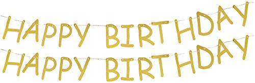 com-four® 2X Geburtstagsdeko - Party Deko - Happy Birthday Banner - Alles Gute zum Geburtstag Spruchband - Girlande in goldfarben - 2 m (2 Stück - Geburtstagsgirlande)