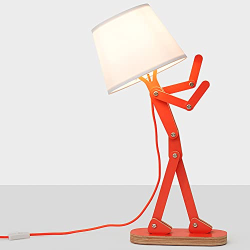 HROOME Fun Desk Lamp for Kids Bedside Bedroom - Creative Swing Arm Modern Unique Reading Wood Table Light for Living Room Girls Boys Quirky Gift - Oran Orange, Bulb Included