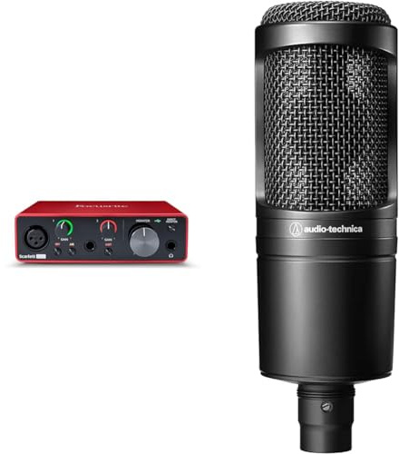 Focusrite Scarlett Solo 3rd Gen Audio Interface & Audio-Technica AT2020 Microphone Cardioïde à électret, Noir