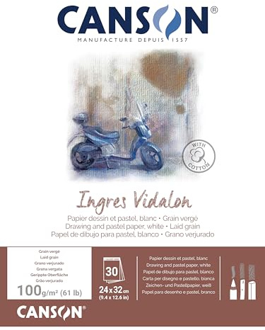 Canson Blocco Ingres Vidalon 30 fogli 24 x 32 100 g/m²,colore bianco, collato lato corto