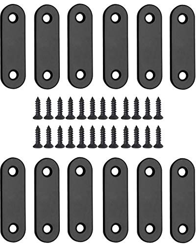 Jiozermi 12 Pcs Straight Brace, Flat Brace 2” x 0.6”, Stainless Steel Straight Bracket, Mending Joining Plates for Wood, Board, Bed Frame, Furniture & Shelves, Matte Black