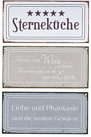 levandeo 3er Set Wandbilder 20x10cm Aluminium Dibond Schilder Sterneküche Shabby Chic Vintage Sprüche
