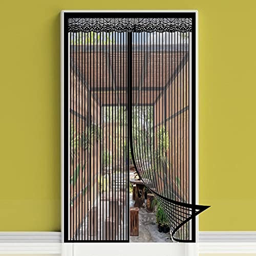 GOUER Magnet Fliegengitter Balkontü 120x210cm mit Heavy Duty Mesh Fliegenschutz Vorhang Anti-Riss Faltbar, für Balkontür Wohnzimmer Terrassentür Fenster, Schwarz A