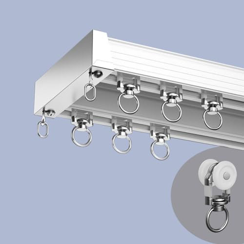 TIPIACE Doppio binario della tenda, pesante binario congiunto Nano delle tende del silenzio delle rotaie della tenda lunghezza su misura (Montaggio a soffitto- bianco avorio, lunghezza 100 cm)