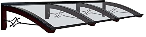Vordach aus hölzern für den Außenbereich Farbe Dunkel nuss, Transparente kompakte Polycarbonatabdeckung, Modell Legno FOGLIA, Haustür-Vordächer Größe 100 x 300 cm