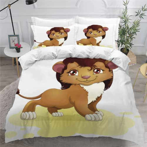 SK-YBB Bettwäsche Set 135x200 Löwe Bettwäsche für Kinder Junge 3 Teilig 3D Tier Kinderbettwäsche 135x200 Mit Reißverschluss mit 1 Bettbezug 2 Kissenbezügen