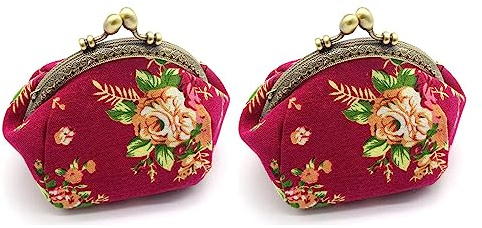 2X Billetera, Mini Monedero Vintage para Dama Billetera Bolsa (Rojo), rosa rojo