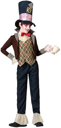 Atosa | Mad hatt kostym för barn | Inkluderar hatt, jacka, väst, fluga och långa byxor | Perfekta barndräkter för karneval, Halloween och temafester | 1–12 år
