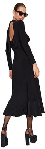 Trendyol kvinna maxi volang kjol smal passform stickad klänning, svart, M, Svart, M