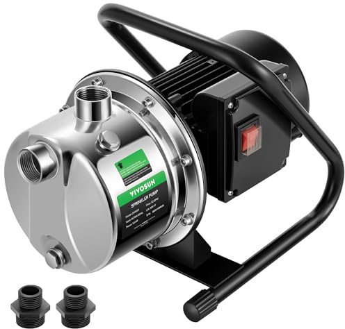 VIVOSUN 1.6HP Portable Shallow Well Pump Garden, 1320 GPH, 115V, 2 Adapters, Stainless Steel, Water Transfer Draining Irrigation Pump, Sprinkler Pump for Lawn, Farm and Clear Water Transfer