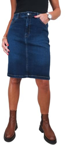 Paulo Due Womens Denim Knee Length Pencil Skirt Dark Blue Faded 10-22 (12)