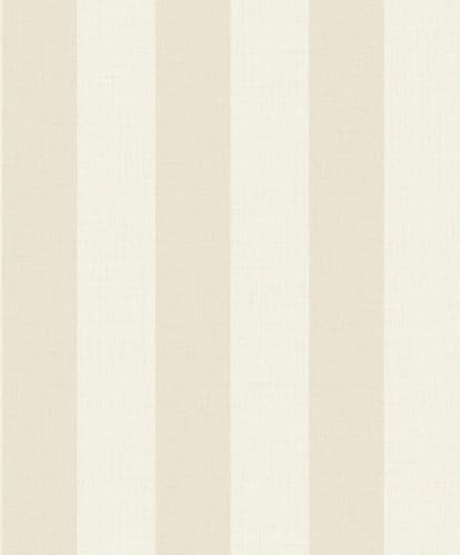 Grandeco Vliestapete Leinen Optik Blockstreifen Muster Creme Beige MN4001