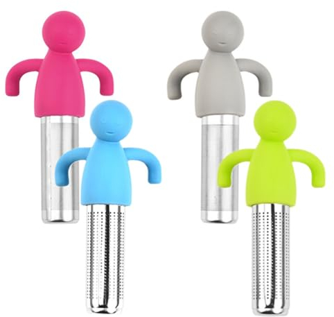 Wanfoou 4 Stück Edelstahl Teefilter Teesieb, Teesieb Teefilter, Teesieb für Losen Tee Teebeutel, Kreatives Tee-Filter mit Silikongriff, Teefilterhalt Gewürzsieb für Tassenbecher