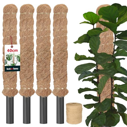 KOTARBAU® 4 uds Tutores para Plantas - Tutor Monstera - Fibra de Coco - ⌀ 2,5 x 40 cm - Marrón - Palos para Sujetar Plantas - Tutor Planta