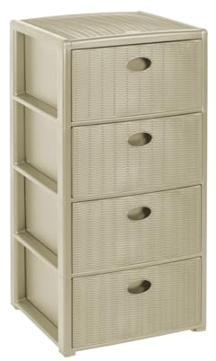 Rollbarer Schubladenschrank aus Kunststoff in Rattan-Optik mit 4 Schubladen. Maße: 40x40x81 cm (Kaschmir Beige)