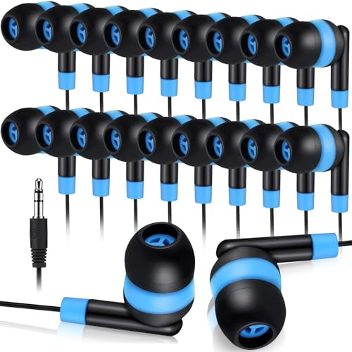 Kanayu Lot de 100 écouteurs filaires en Vrac pour étudiant, Salle de Classe, étudiant, sans Microphone avec Prise Jack 3,5 mm, pour Enfants, école, bibliothèque, Ordinateur Portable, emballés