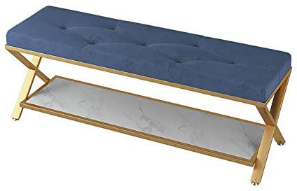 forestalk Schuhbank Aufbewahrungseingangsbank Sitzbank für Flur, Eingangsbank mit Schuhlagerstange, gepolsterte Samtsitze und goldene Metallbeine