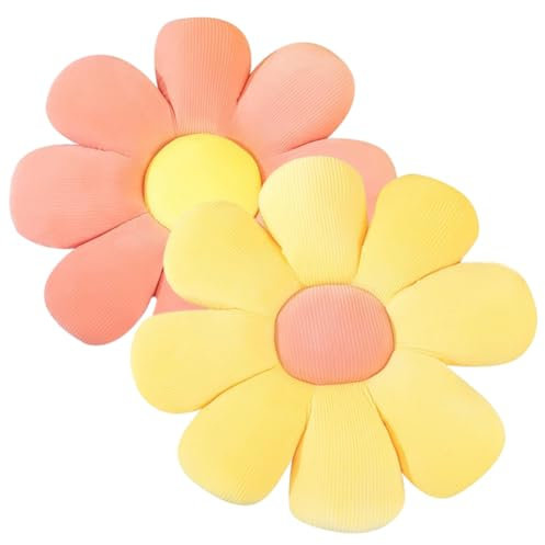 BZQCPLX 2 PCS 40cm Daisy Flowers Seat Cushion,Flower Floor Pad, Flower Shape Plush Stuffed Seat Pad Tatami Seating Cushion for Car Home Sofa Chair(Pink + Yellow)