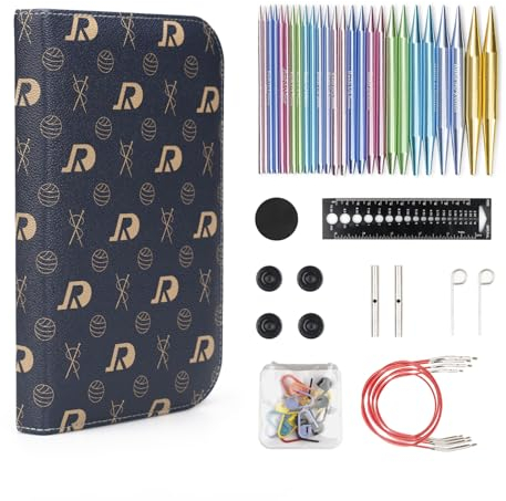 RUIDI Stricknadeln Set Austauschbar, Leichtes Rundstricknadeln Set Austauschbar mit Etui & Zubehör, 13 Paare Rundstricknadeln (10cm) in Größen von 2,75 mm bis 10 mm (Aluminium)