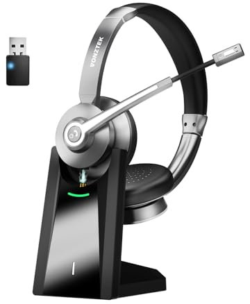 Vonztek Bluetooth Headset,Wireless Headset with Microphone Noise Canceling & Mute, Wireless Headphones with Microphone with USB Dongle & Charging Dock for Office Skype Zoom Meeting