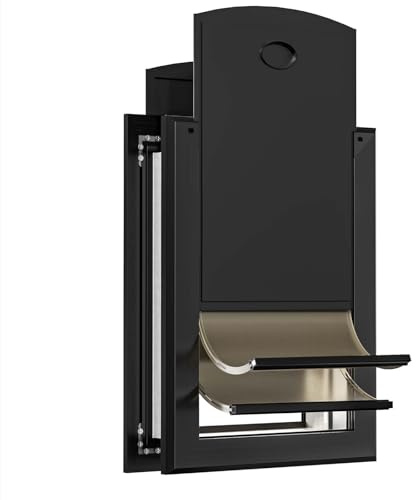 [Classicmacher] Heavy Duty Dog Door with Double Sliding Lock Panel, Aluminum Large Doggie Door for Exterior Door, Magnetic Double Flaps Dog Door for L arge and Medium Dog Up to 100 Lbs (Large,Black)