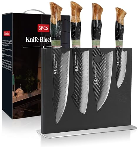 SHANGDAO Juego de cuchillos de cocina Damascus de 5 piezas, juego de cuchillos de cocina japoneses con núcleo de acero de Damasco, juego de cuchillos de chef profesionales ultraafilados