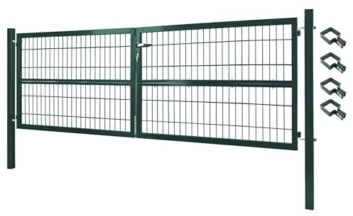 V2Aox Gartentor Tor Gartenzaun Zaun 300x80 cm Doppelflügelig Gartentür aus Metall für Stabmattenzaun Abschließbar inkl. Pfosten Grün