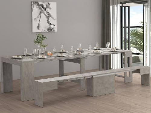 Dmora Ubertino, Asiento para Mesa de Comedor, Banco Individual Extensible, 290 x 25 x 45 cm, Gris