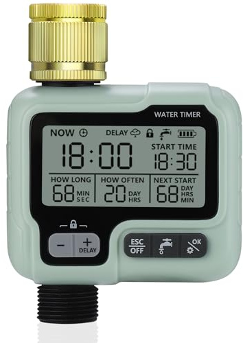 Johgee Water Timer with Brass Inlet, Watering Computer, Control Irrigation System for Garden Lawn, Automatic Irrigation, Rain Delay, Manual Control and Child Lock