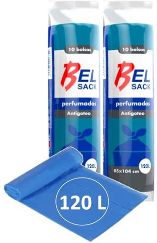 20 x Bolsas de Basura 120 L - Envio 24 h - Muy Resistentes - Perfumada con Autocierre y Antigoteo - Reciblables - Pack de 2 x 10 bolsas (J - 120 L)
