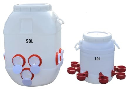 DWZL 50L Automatischer Geflügelfutterspender Und 10L Trinker-Set, Verhindert Futterkonkurrenz Verschwendung, Langlebig, Gut Dichtendes Design, Für Alle Geflügelarten(Size:50L+10L)
