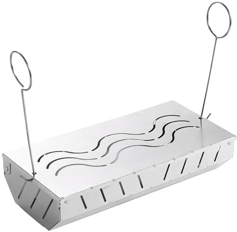 Caja ahumadora para parrilla de pellets | Bandeja ahumadora de acero inoxidable, accesorio de parrilla de carbón con tapa para carne y alimentos al aire libre, funciona con astillas de madera